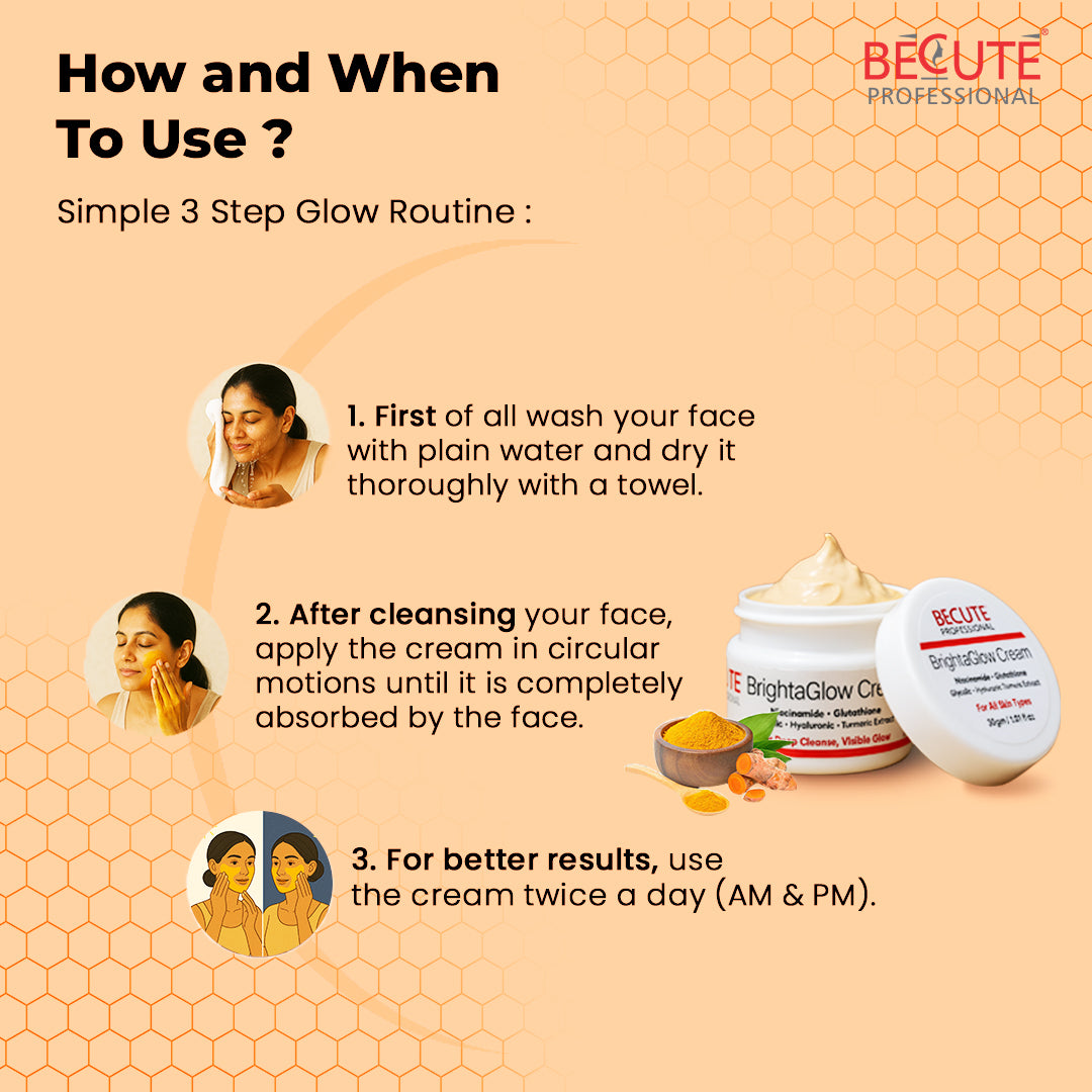 BECUTE Professional® BrightaGlow Skin Brightening & Glow Cream | Face Brightening Cream for Glowing & Even-Toned Skin (30g)