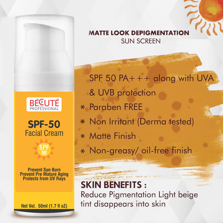 BECUTE Professional® SPF 50 Facial Cream Gel for Open Pores & Oily Skin - Pack of 2 Pcs, 100 mL