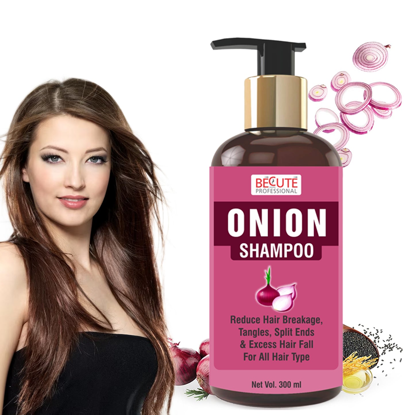 BECUTE Professional® Onion Hair Shampoo for Hair Growth, Hair Breakage And Control Hair Fall 300 mL