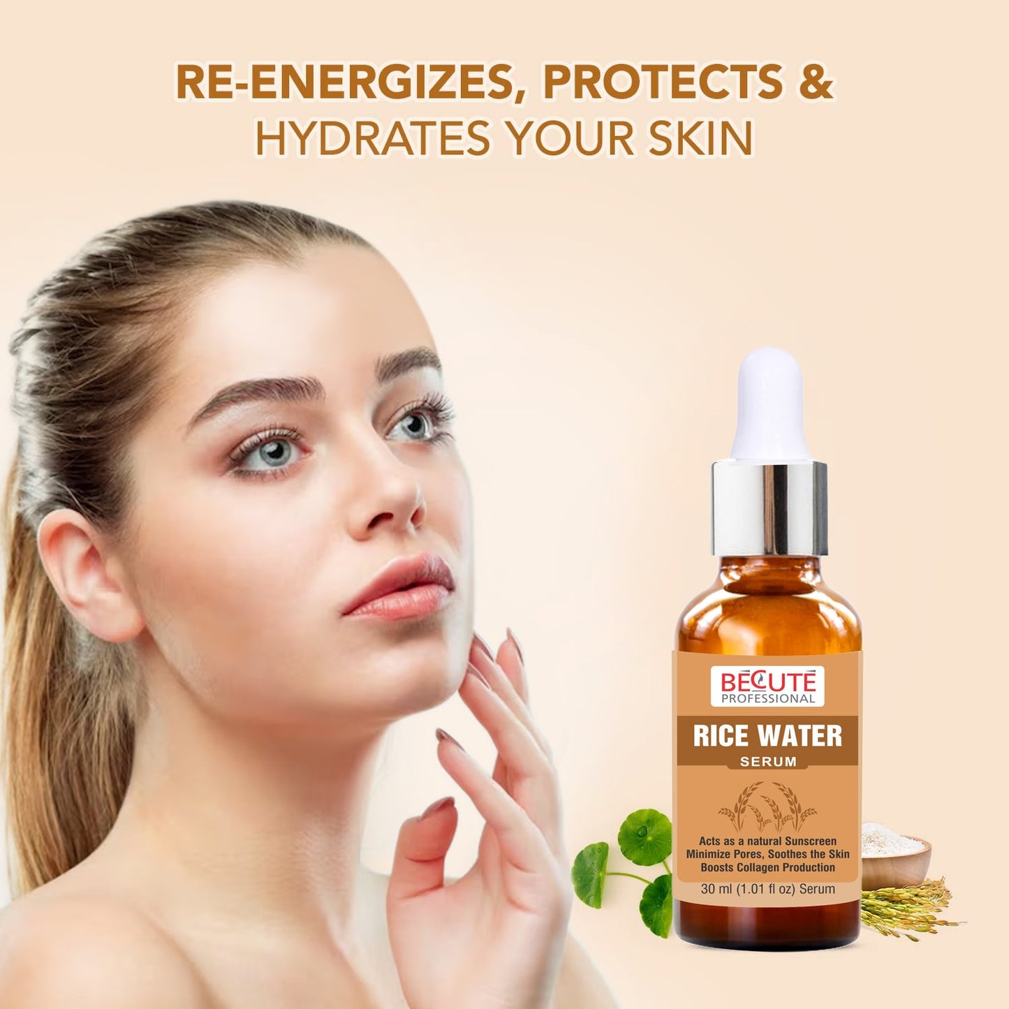 BECUTE Professional® Rice Water Face Serum for Acne & Pigmentation Control - Pack of 2 Pcs, 60 mL