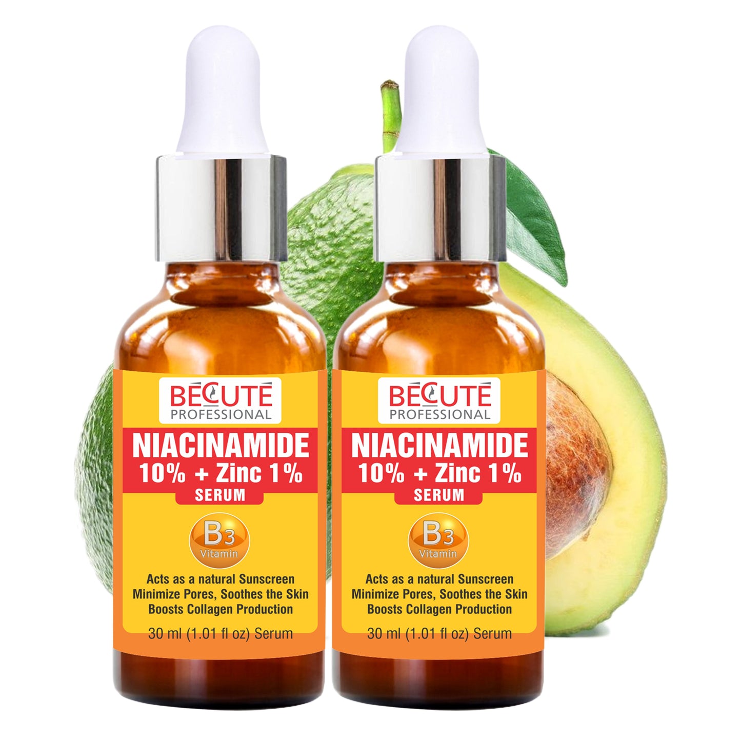 BECUTE Professional® 10% Niacinamide with Zinc Face Serum for Acne Marks & Reduce Hyperpigmentation - Pack of 2 Pcs, 60 mL