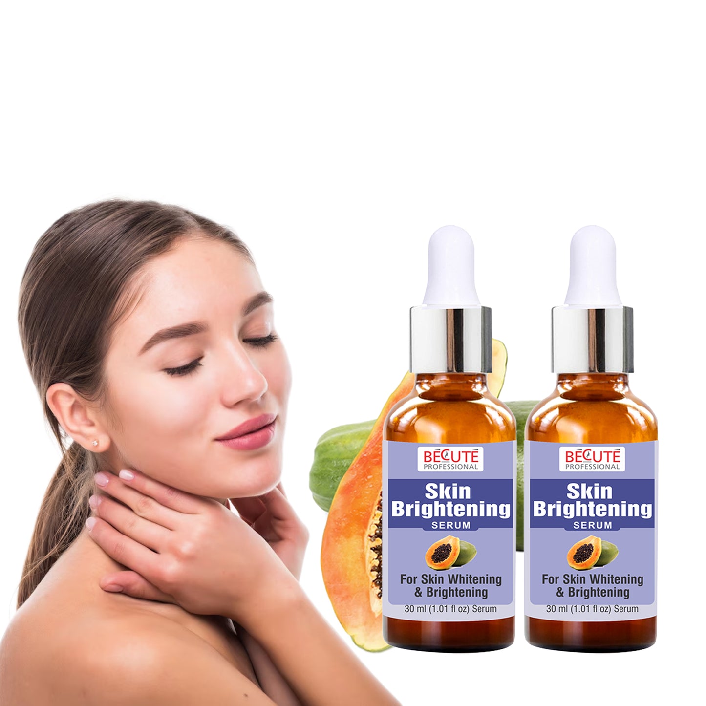 BECUTE Professional® Skin Brightening Serum with Papaya Extract for Dark Spots & Pigmentation - Pack of 2 Pcs, 60 mL