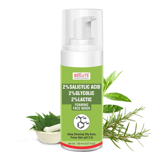 BECUTE Professional® 2% Salicylic Acid Foaming Face Wash for Deep Cleansing Oily Acne, Prone Skin 150 mL