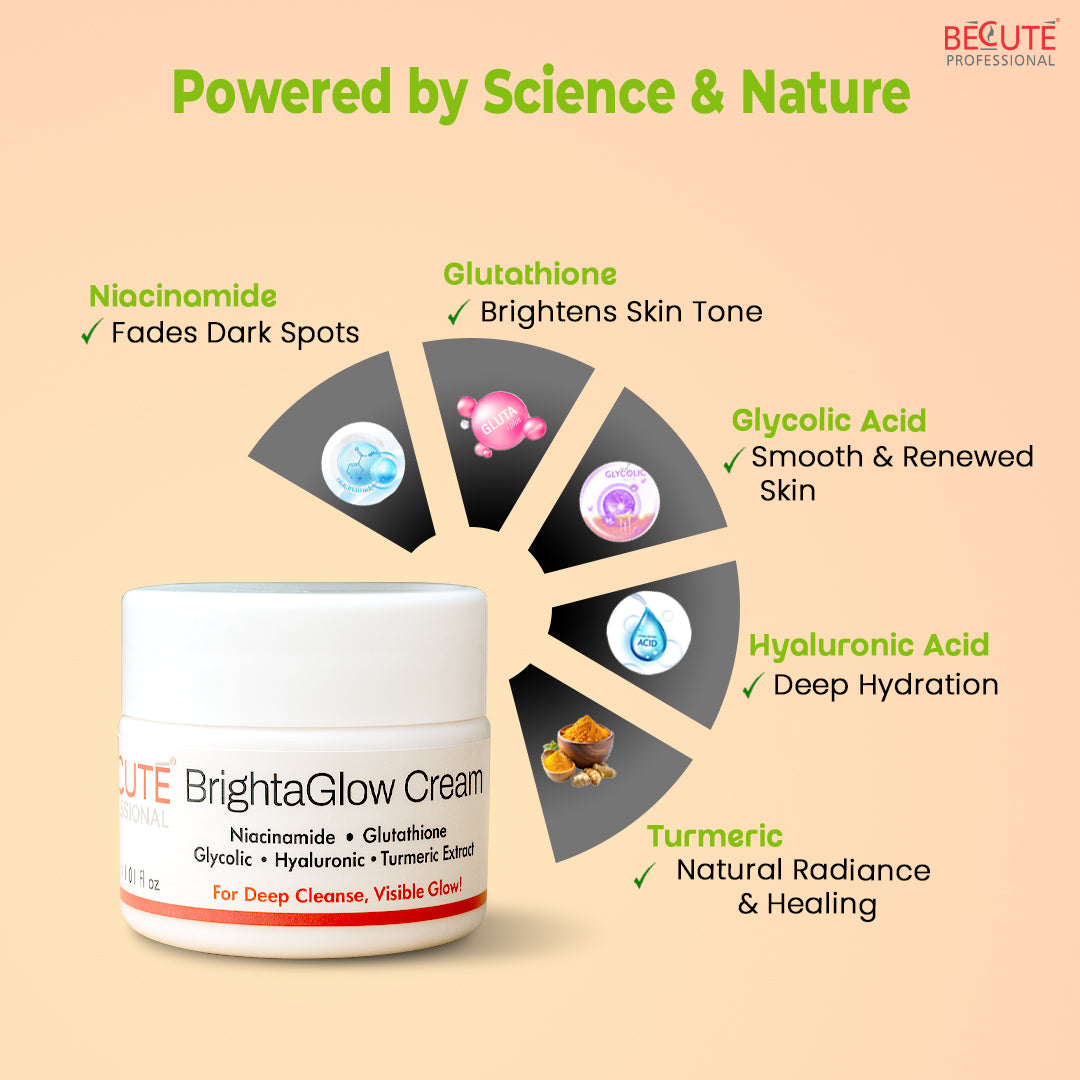 BECUTE Professional® BrightaGlow Skin Brightening & Glow Cream | Face Brightening Cream for Glowing & Even-Toned Skin (30g)