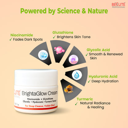 BECUTE Professional® BrightaGlow Skin Brightening & Glow Cream | Face Brightening Cream for Glowing & Even-Toned Skin