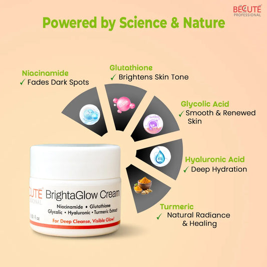 BECUTE Professional® BrightaGlow Skin Brightening & Glow Cream | Face Brightening Cream for Glowing & Even-Toned Skin
