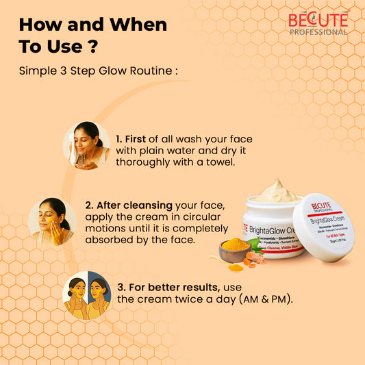 BECUTE Professional® BrightaGlow Skin Brightening & Glow Cream | Face Brightening Cream for Glowing & Even-Toned Skin