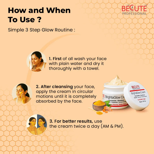 BECUTE Professional® BrightaGlow Skin Brightening & Glow Cream | Face Brightening Cream for Glowing & Even-Toned Skin