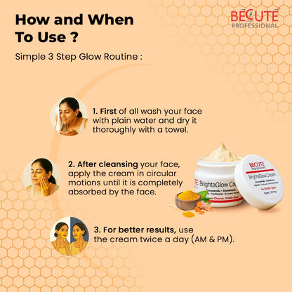 BECUTE Professional® BrightaGlow Skin Brightening & Glow Cream | Face Brightening Cream for Glowing & Even-Toned Skin