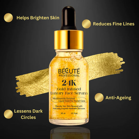 BECUTE Professional® 24K Gold Serum With Hyaluronic Acid, Vitamin C And Jojoba Oil - 30 mL