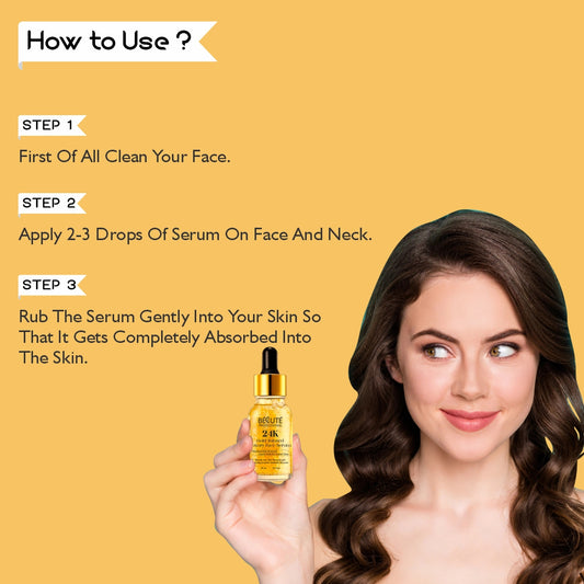 BECUTE Professional® 24K Gold Serum With Hyaluronic Acid, Vitamin C And Jojoba Oil - 30 mL