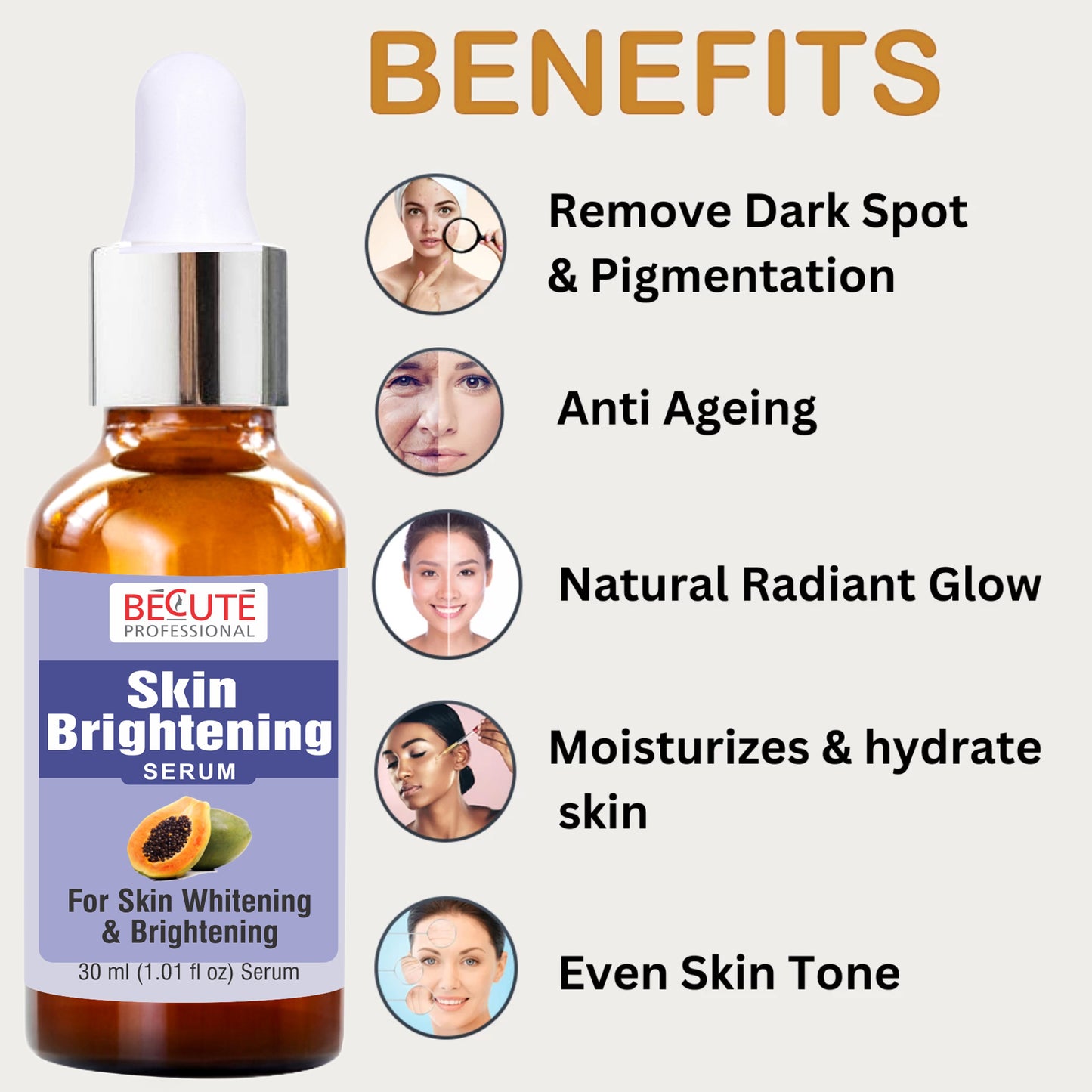 BECUTE Professional® Skin Brightening Serum+2% Salicylic Acid Foaming Face Wash+Moisturising Face Cream - Combo Pack, 230 mL