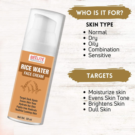 BECUTE Professional® Rice Water Face Cream for Target Dark Spots & Evens Skin Tone - Pack of 2 Pcs, 100 mL