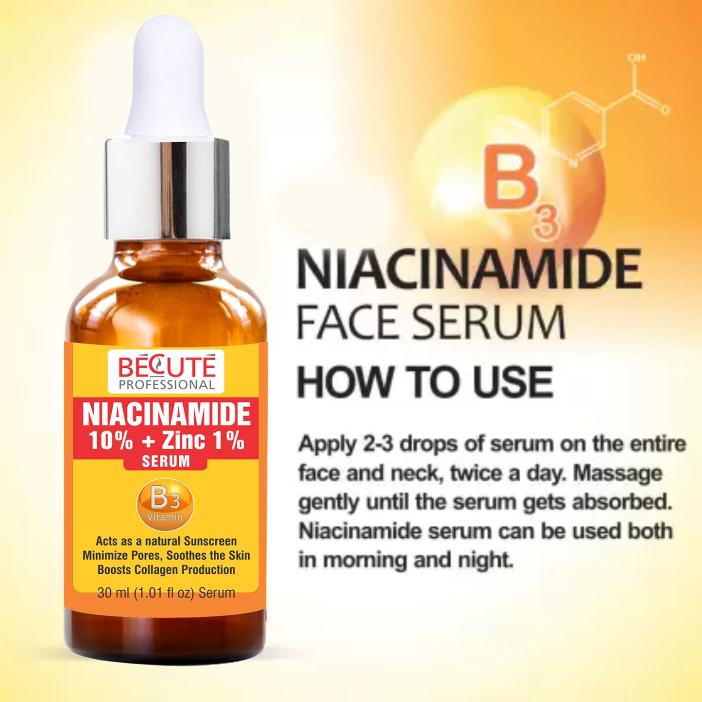 BECUTE Professional®10% Niacinamide with Zinc Face Serum for Acne Marks & Reduce Hyperpigmentation 30 mL
