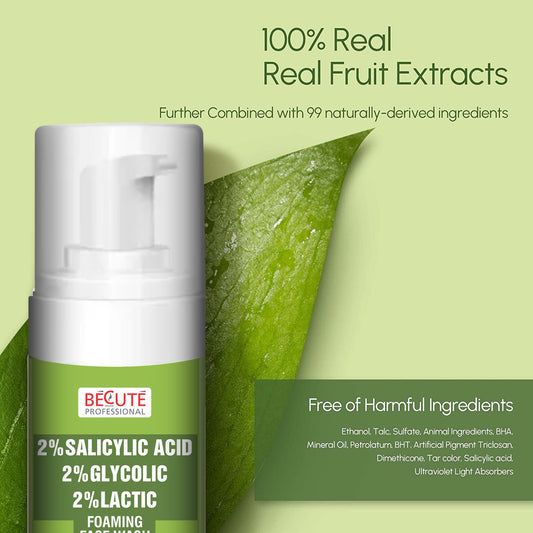 BECUTE Professional® 2% Salicylic Acid Foaming Face Wash for Deep Cleansing Oily Acne, Prone Skin 150 mL