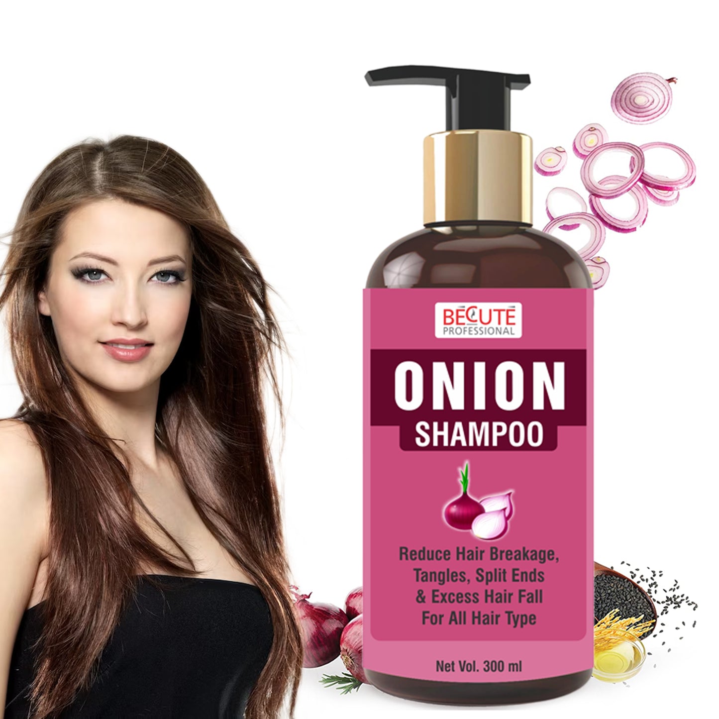 BECUTE Professional® Onion Hair Shampoo for Hair Growth, Hair Breakage And Control Hair Fall  300 mL