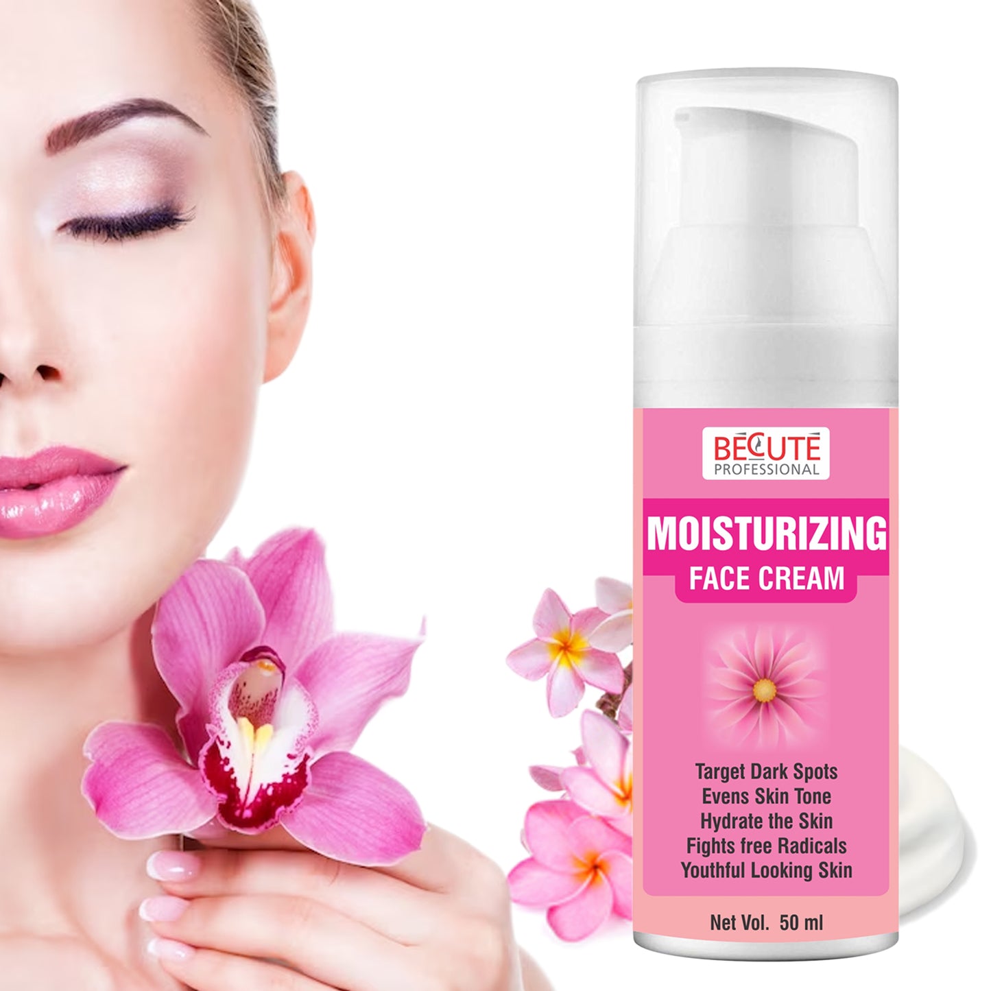 BECUTE Professional® Moisturizing Face Cream with Rose Extracts for Dry Skin, Reduce Lines & Wrinkles 50 mL
