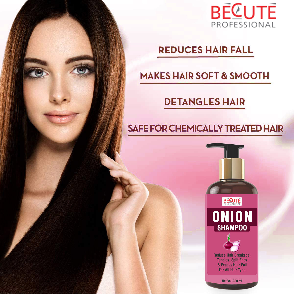 BECUTE Professional® Onion Hair Shampoo for Hair Growth, Hair Breakage And Control Hair Fall - Combo Pack, 600 mL