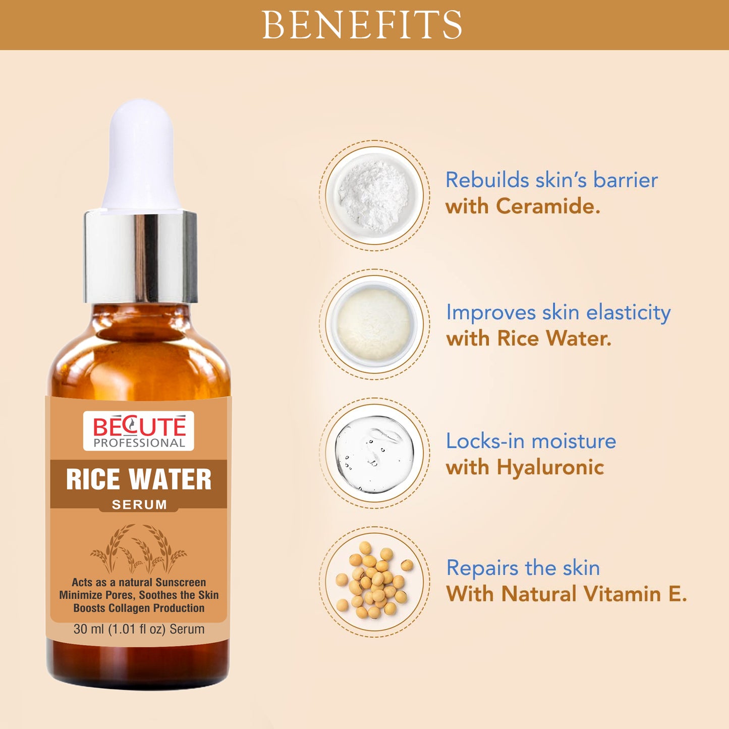 BECUTE Professional® Rice Water Face Serum for Acne & Pigmentation Control 30 mL