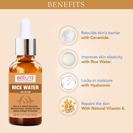 BECUTE Professional® Rice Water Face Serum for Acne & Pigmentation Control - Pack of 2 Pcs, 60 mL
