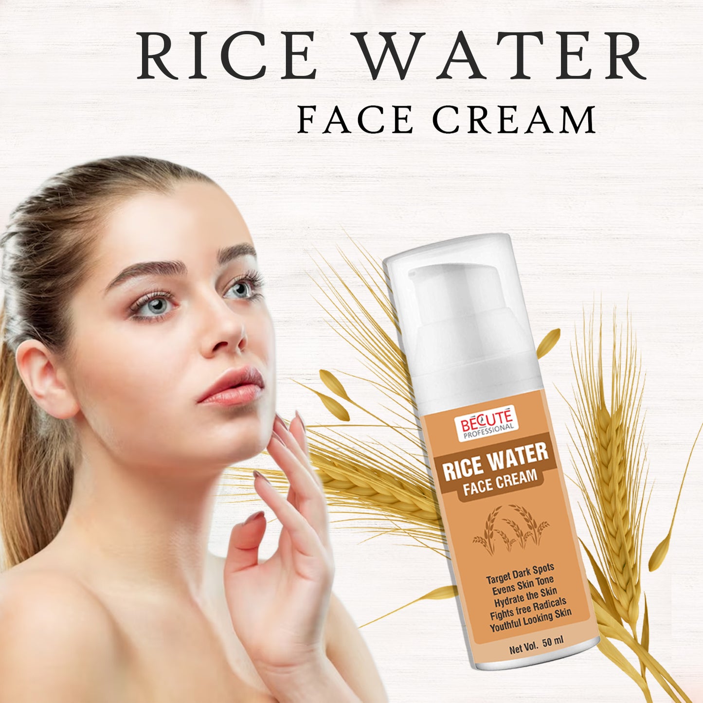 BECUTE Professional® Rice Water Face Cream for Target Dark Spots & Evens Skin Tone 50 mL