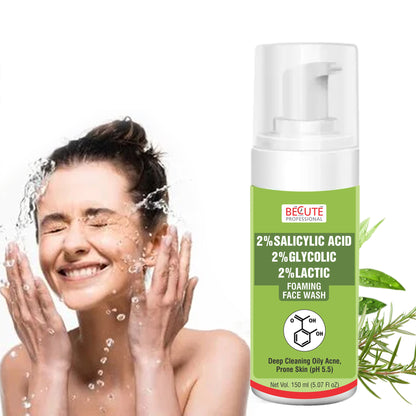 BECUTE Professional® 2% Salicylic Acid Foaming Face Wash for Deep Cleansing Oily Acne, Prone Skin 150 mL