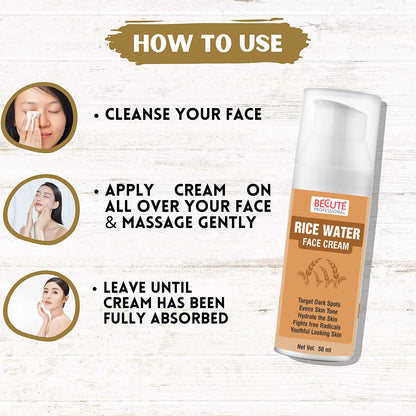 BECUTE Professional® Rice Water Face Cream for Target Dark Spots & Evens Skin Tone - Pack of 2 Pcs, 100 mL