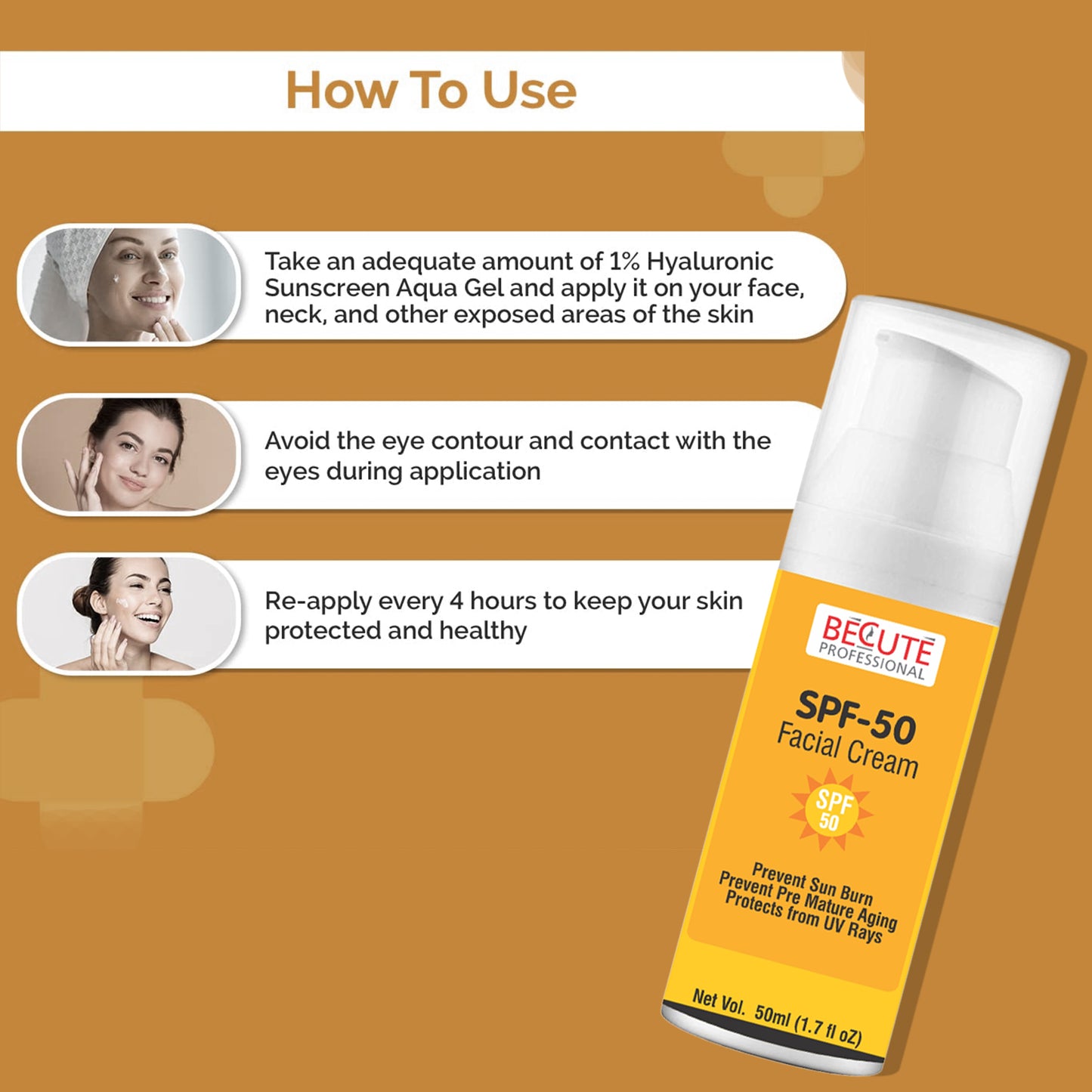 BECUTE Professional® SPF 50 Facial Cream+Skin Brightening Serum+Vitamin C Face Serum - Combo Pack, 110 mL