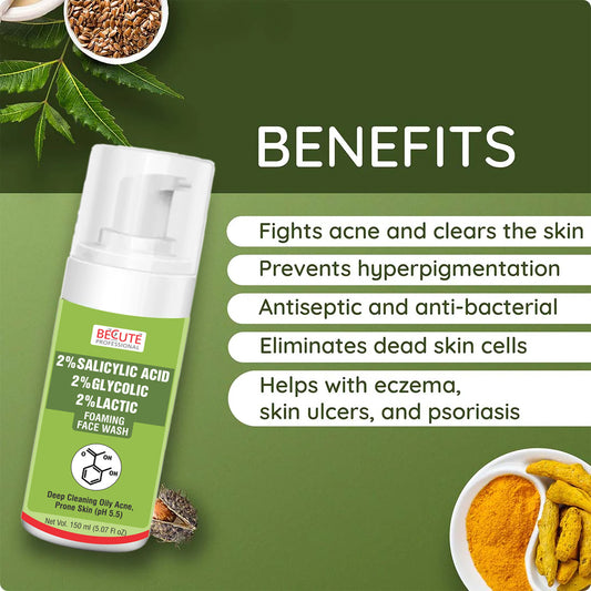 BECUTE Professional® Skin Brightening Serum+2% Salicylic Acid Foaming Face Wash+Moisturising Face Cream - Combo Pack, 230 mL