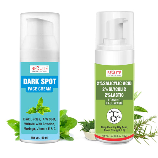 BECUTE Professional® Dark Spot Face Cream+2% Salicylic Acid Foaming Face Wash - Combo Pack, 200 mL