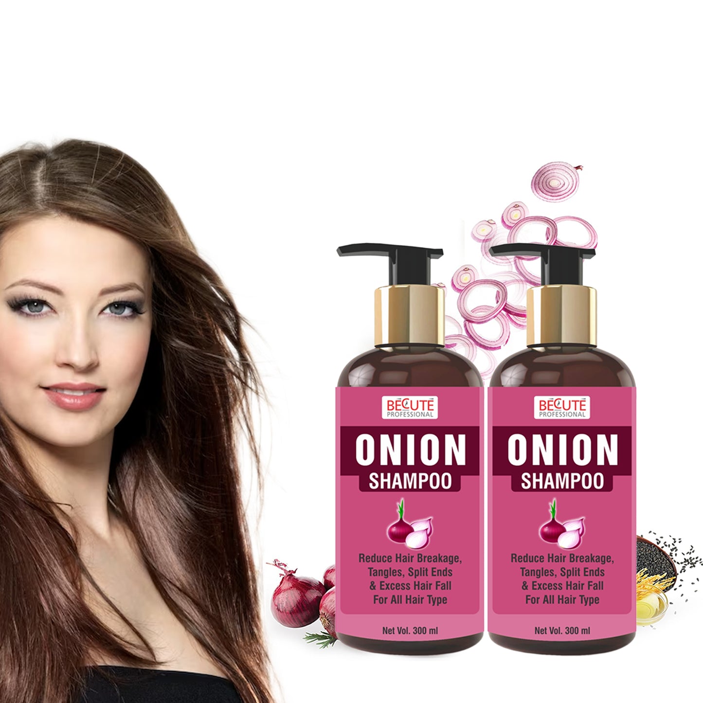 BECUTE Professional® Onion Hair Shampoo for Hair Growth, Hair Breakage And Control Hair Fall - Combo Pack, 600 mL