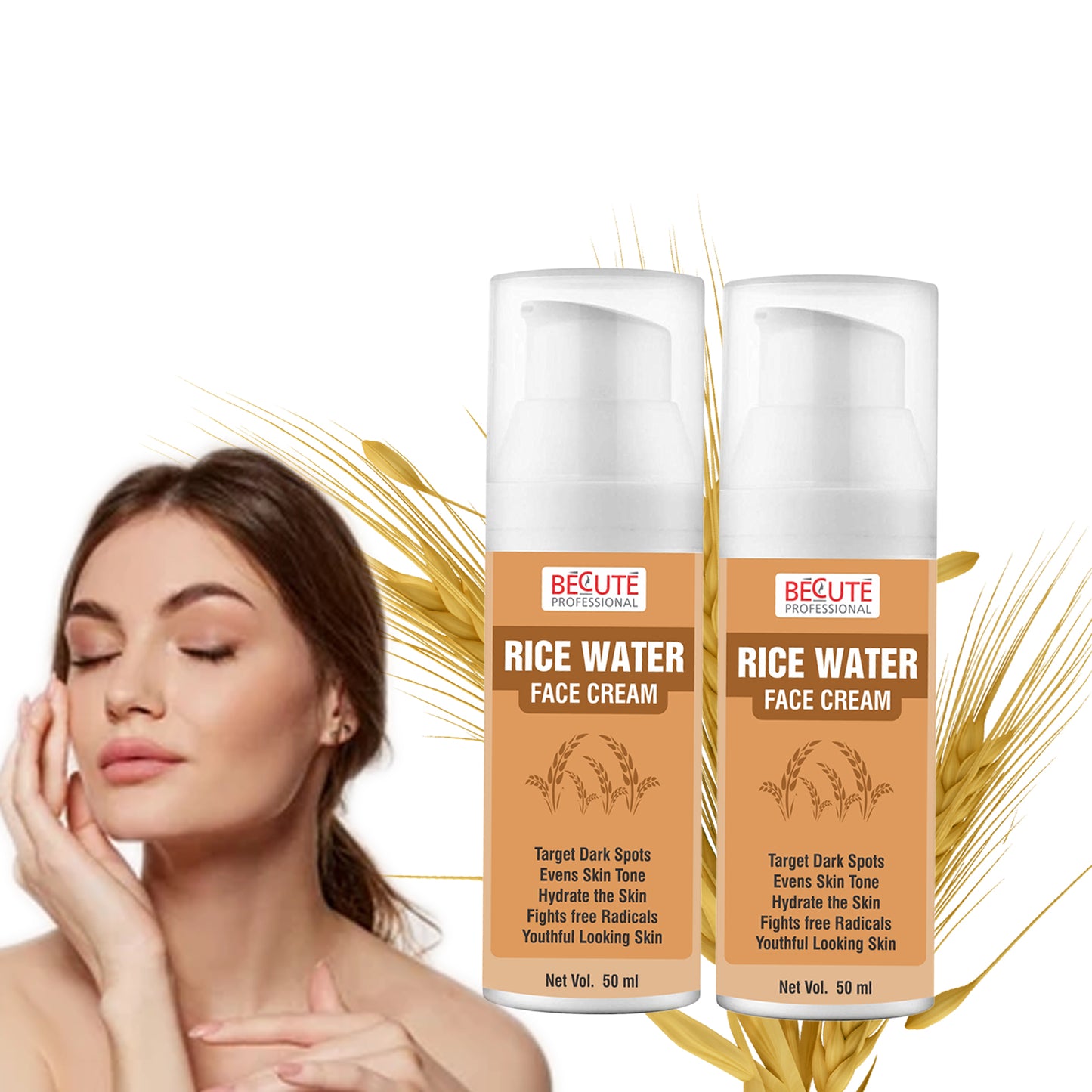 BECUTE Professional® Rice Water Face Cream for Target Dark Spots & Evens Skin Tone - Pack of 2 Pcs, 100 mL