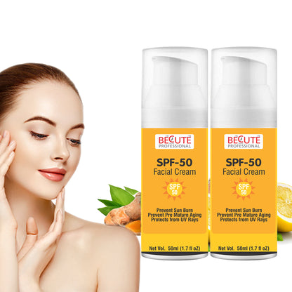 BECUTE Professional® SPF 50 Facial Cream Gel for Open Pores & Oily Skin - Pack of 2 Pcs, 100 mL